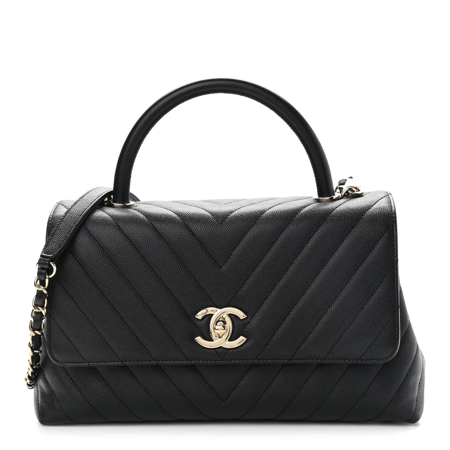Chanel Caviar Chevron Quilted Small Coco Handle Flap Black 1 of 11