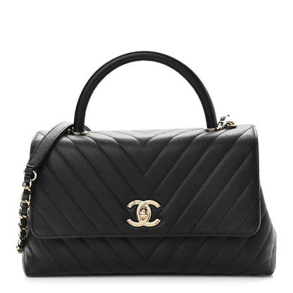 Chanel Caviar Chevron Quilted Small Coco Handle Flap Black 1 of 11