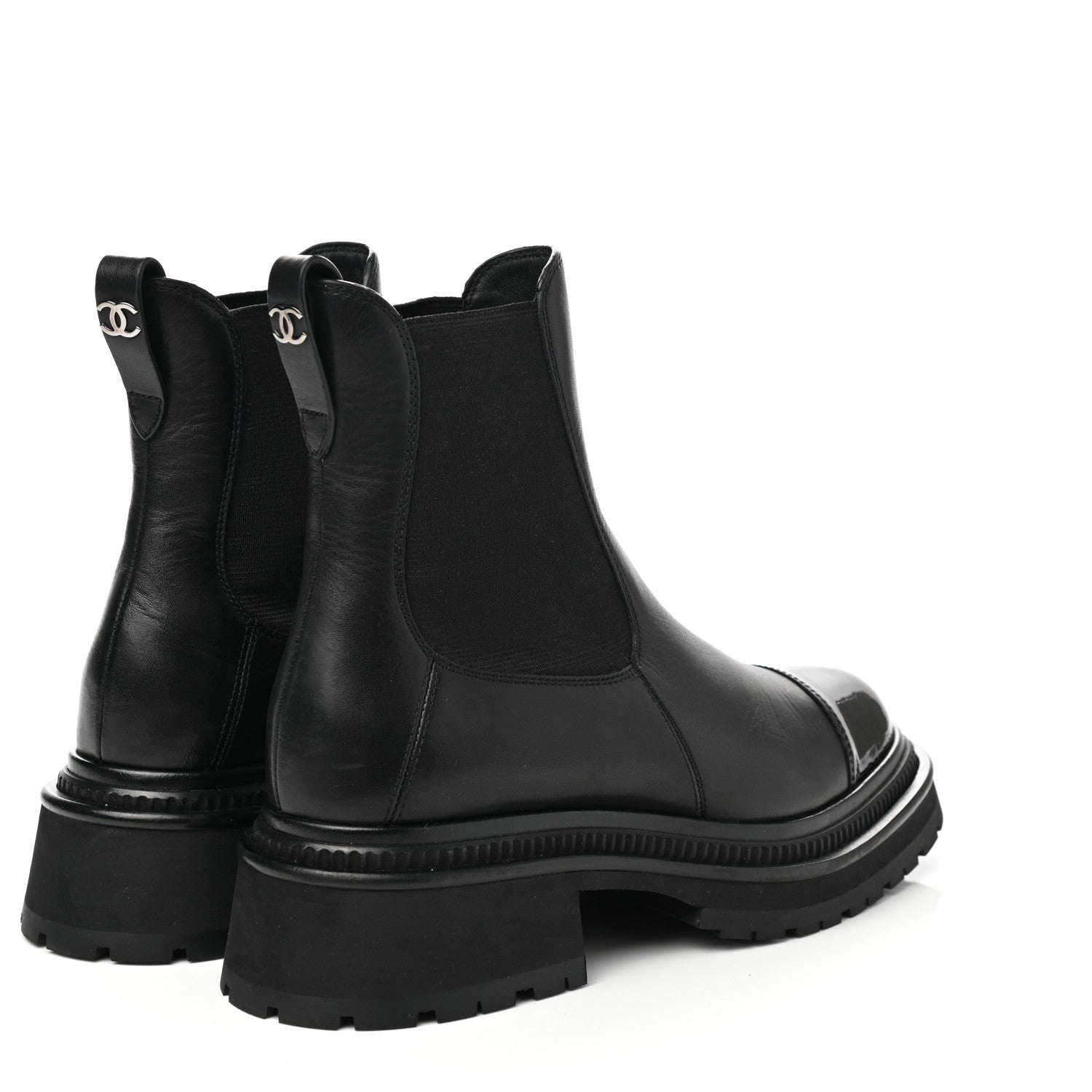Chanel Calfskin Patent Cap Toe Ankle Boots 37.5 Black 4 of 9