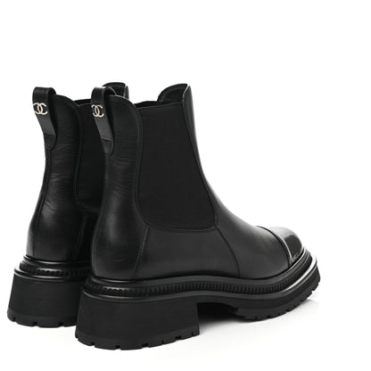 Chanel Calfskin Patent Cap Toe Ankle Boots 37.5 Black 4 of 9