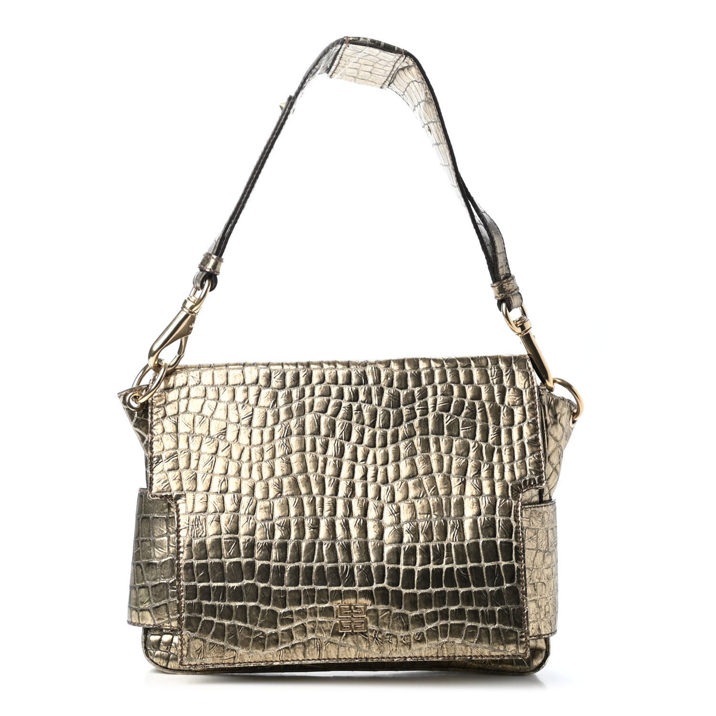 Calfskin Crocodile Embossed Melancholia Shoulder Bag Gold