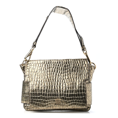 Givenchy Calfskin Crocodile Embossed Melancholia Shoulder Bag Gold 1 of 4
