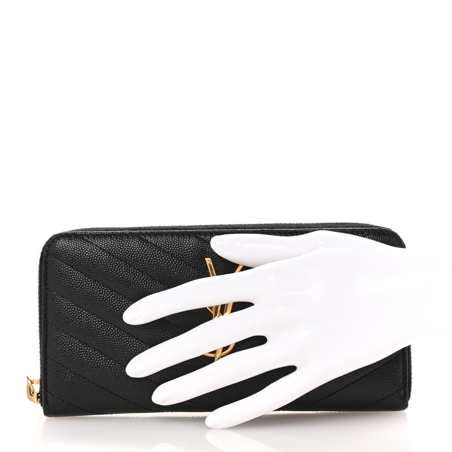 Saint Laurent Grain De Poudre Matelasse Chevron Monogram Zip Around Wallet Black 2 of 9