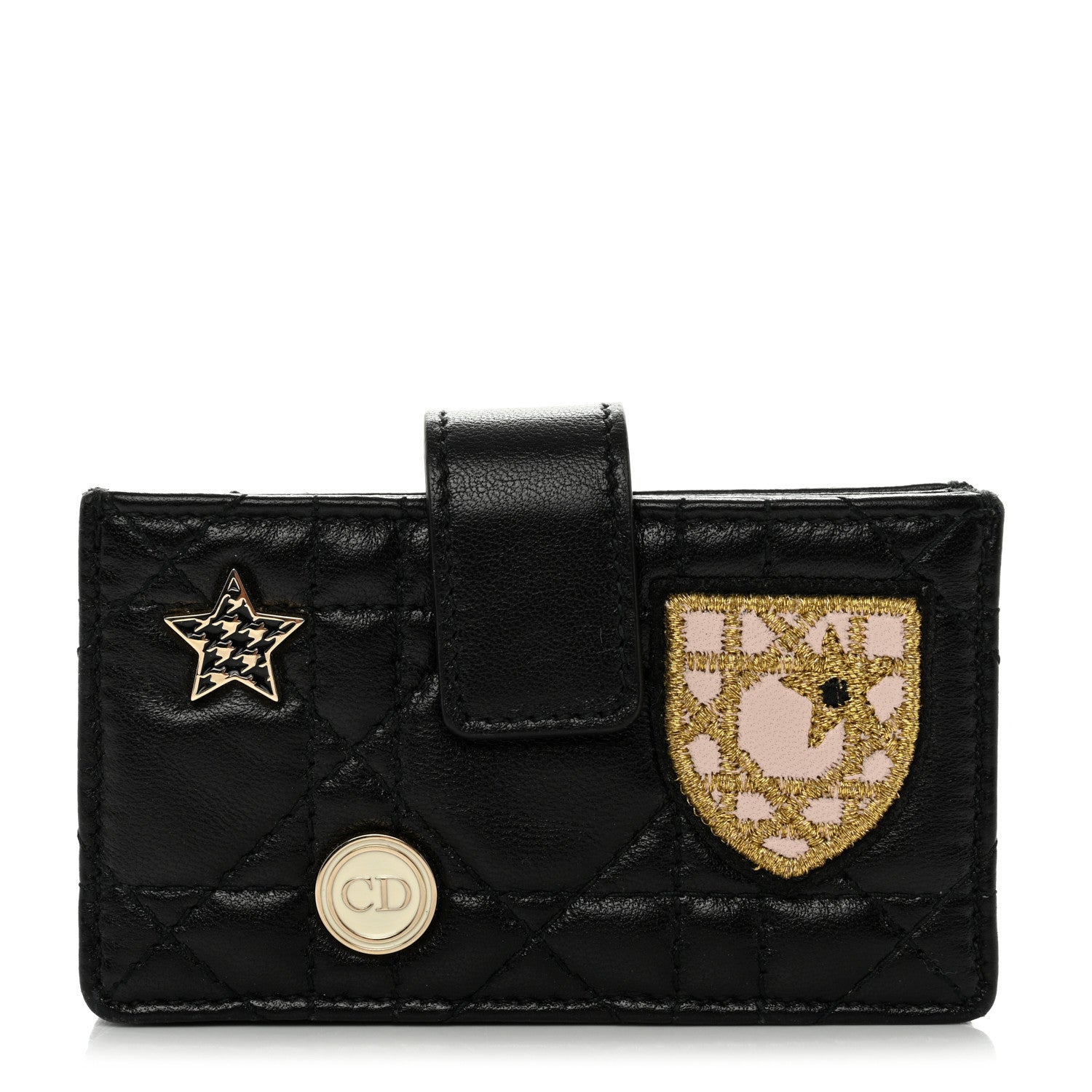 Christian Dior Lambskin Cannage Lucky Badges Lady Dior 5-Gusset Card Holder Black 1 of 12