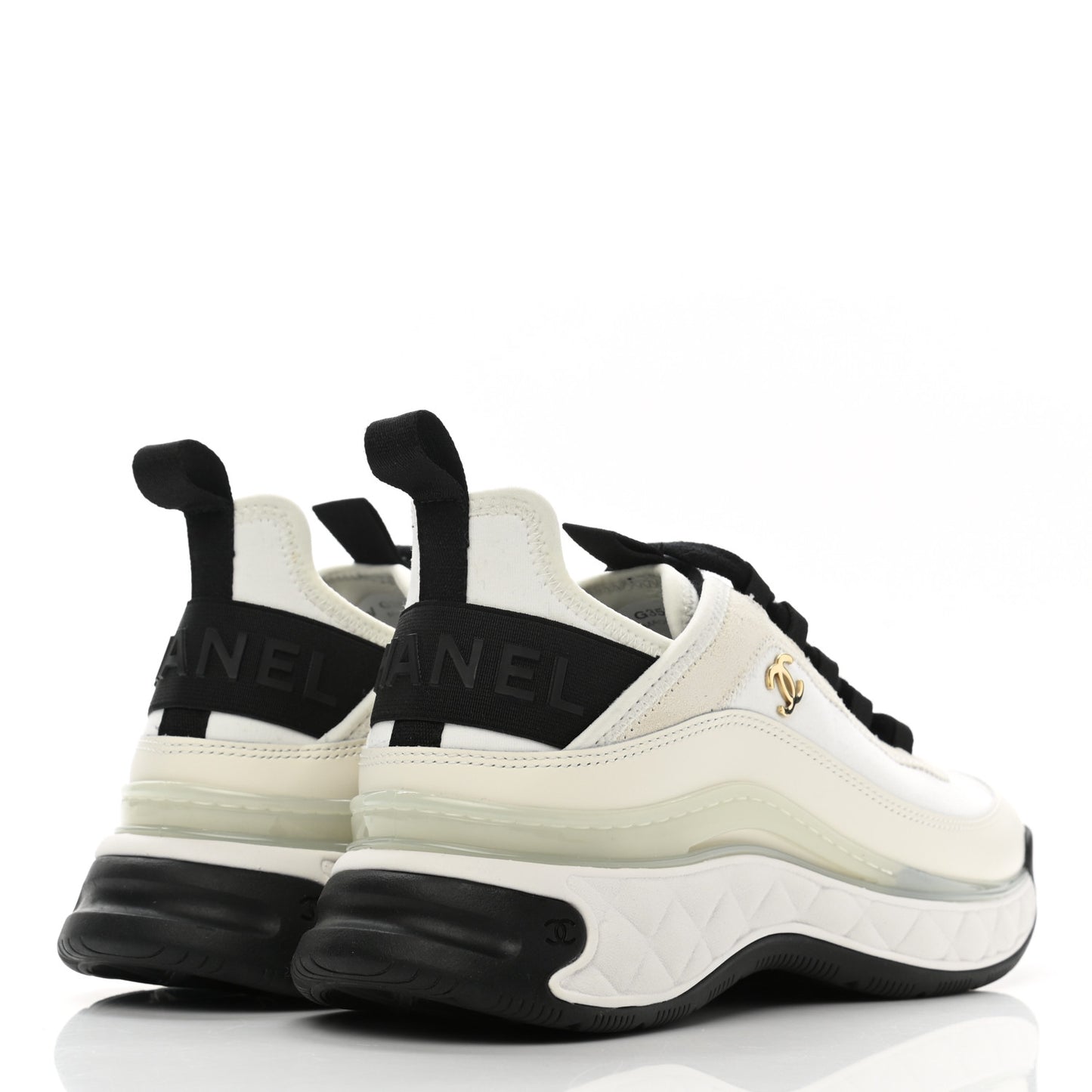Velvet Calfskin Mixed Fibers CC Sneakers 37.5 Ivory Black