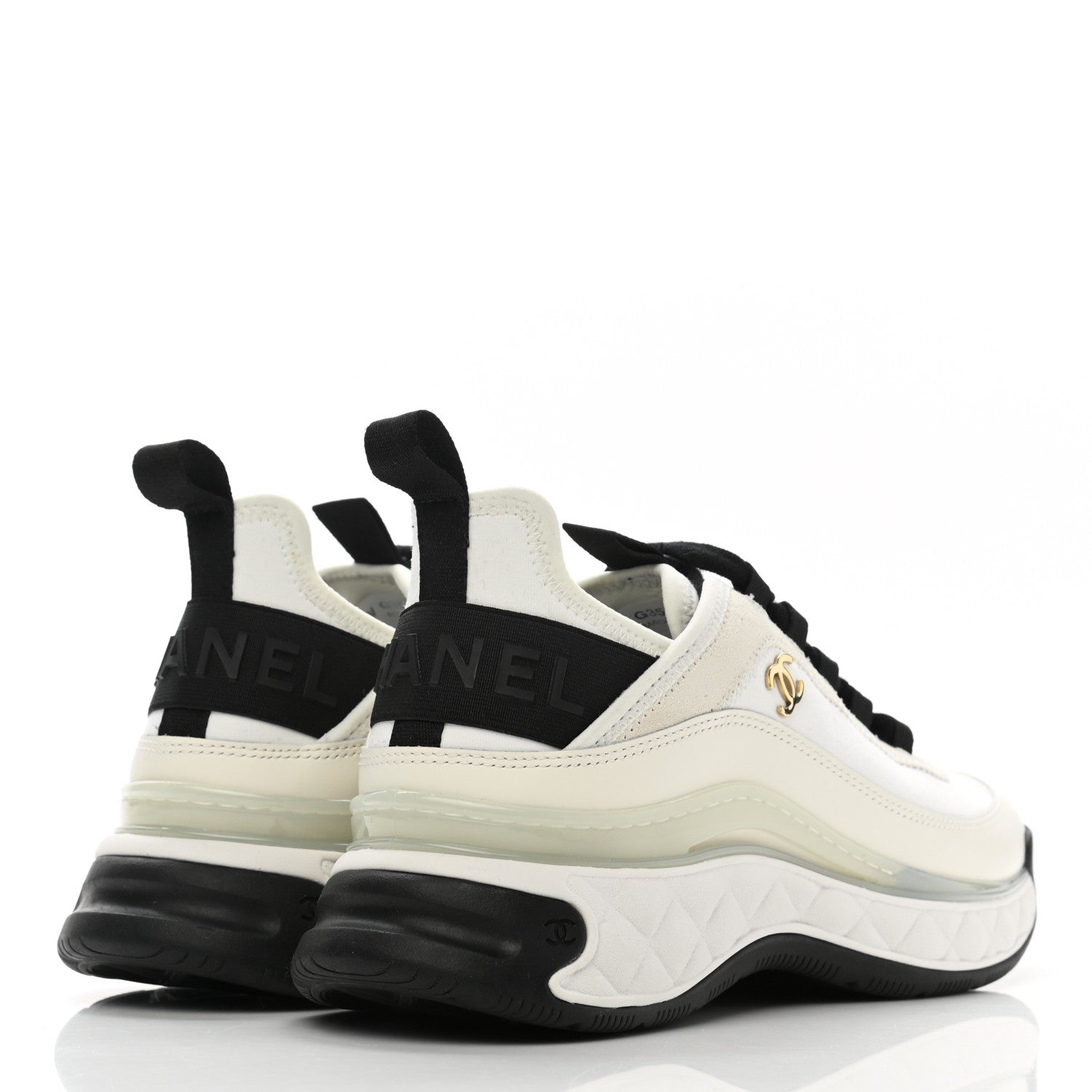 Chanel Velvet Calfskin Mixed Fibers CC Sneakers 37.5 Ivory Black 4 of 10