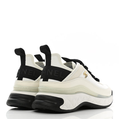 Chanel Velvet Calfskin Mixed Fibers CC Sneakers 37.5 Ivory Black 4 of 10