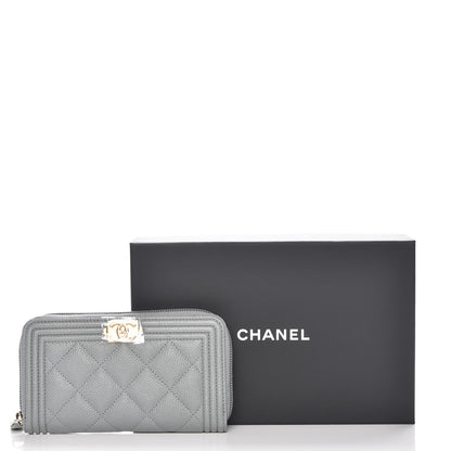 Chanel Caviar Quilted Boy Small Zip Around Wallet Grey 9 of 9