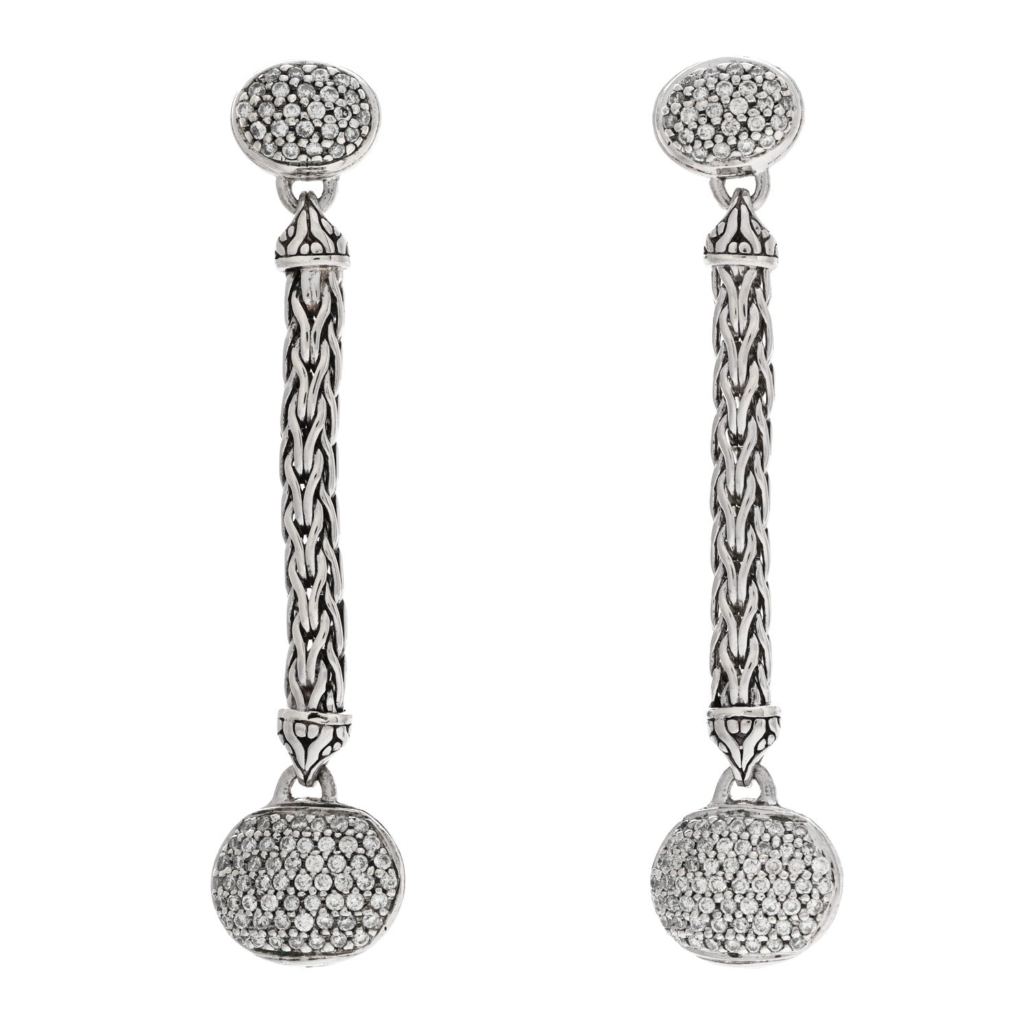 John Hardy Sterling Silver 18K Yellow Gold Diamond Classic Chain Drop Earrings 1 of 4