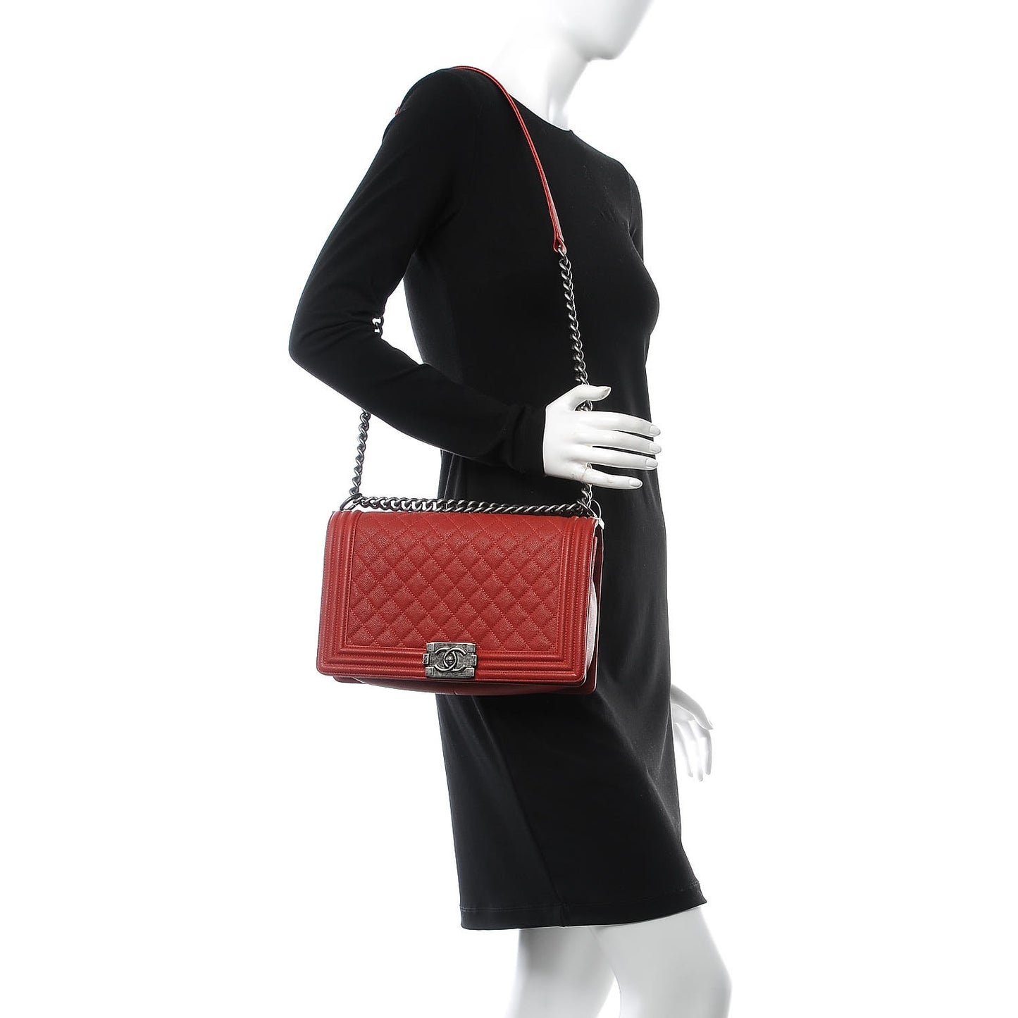 Caviar Quilted New Medium Boy Flap Red