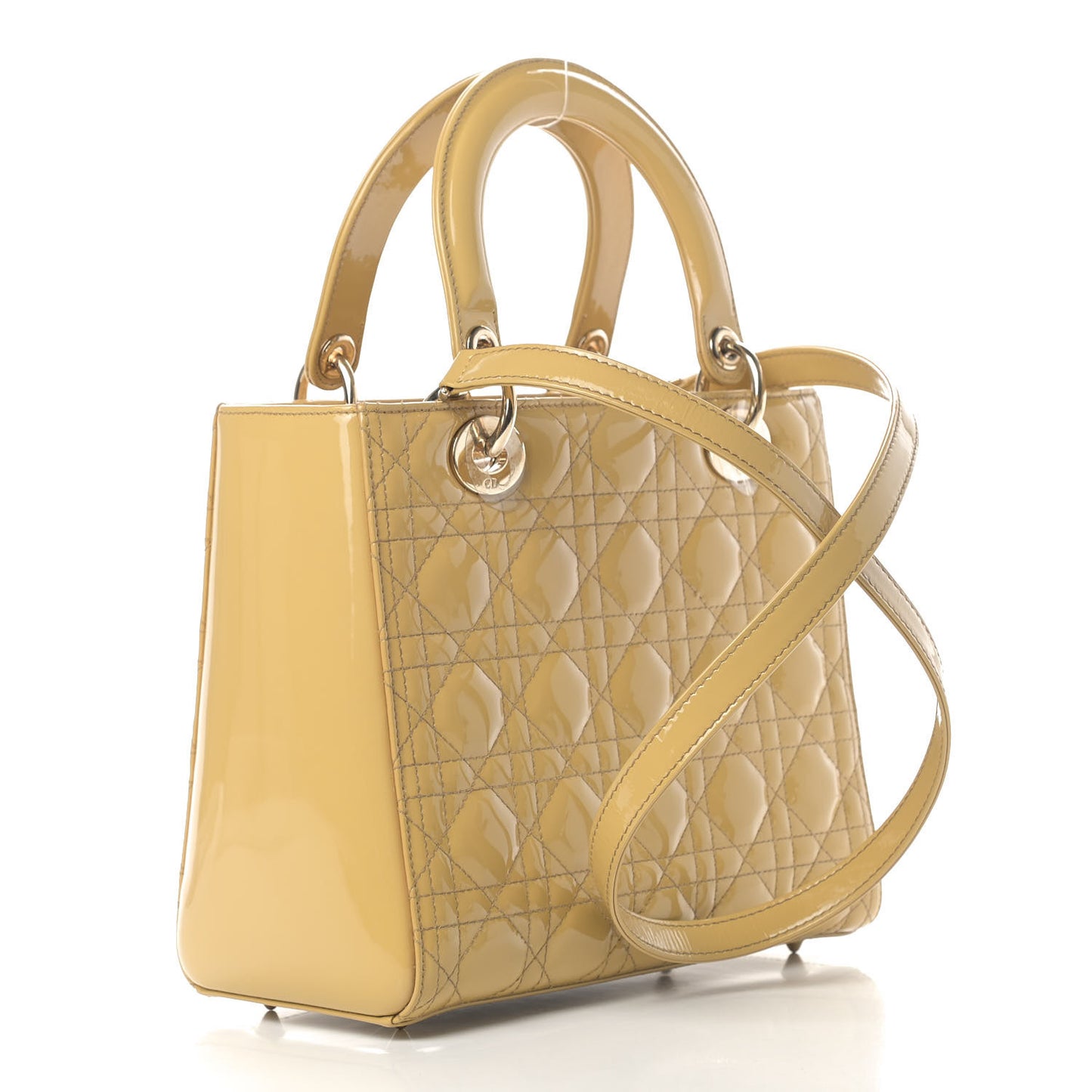Patent Cannage Medium Lady Dior Beige
