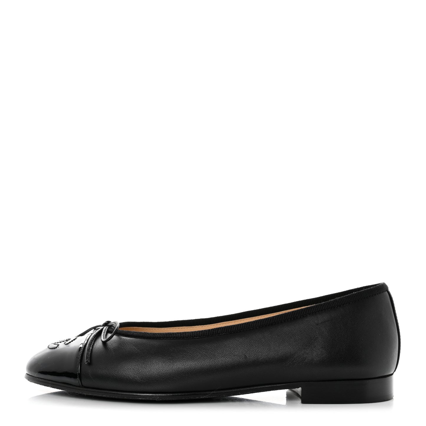 Lambskin Patent CC Cap Toe Ballerina Flats 36 Black