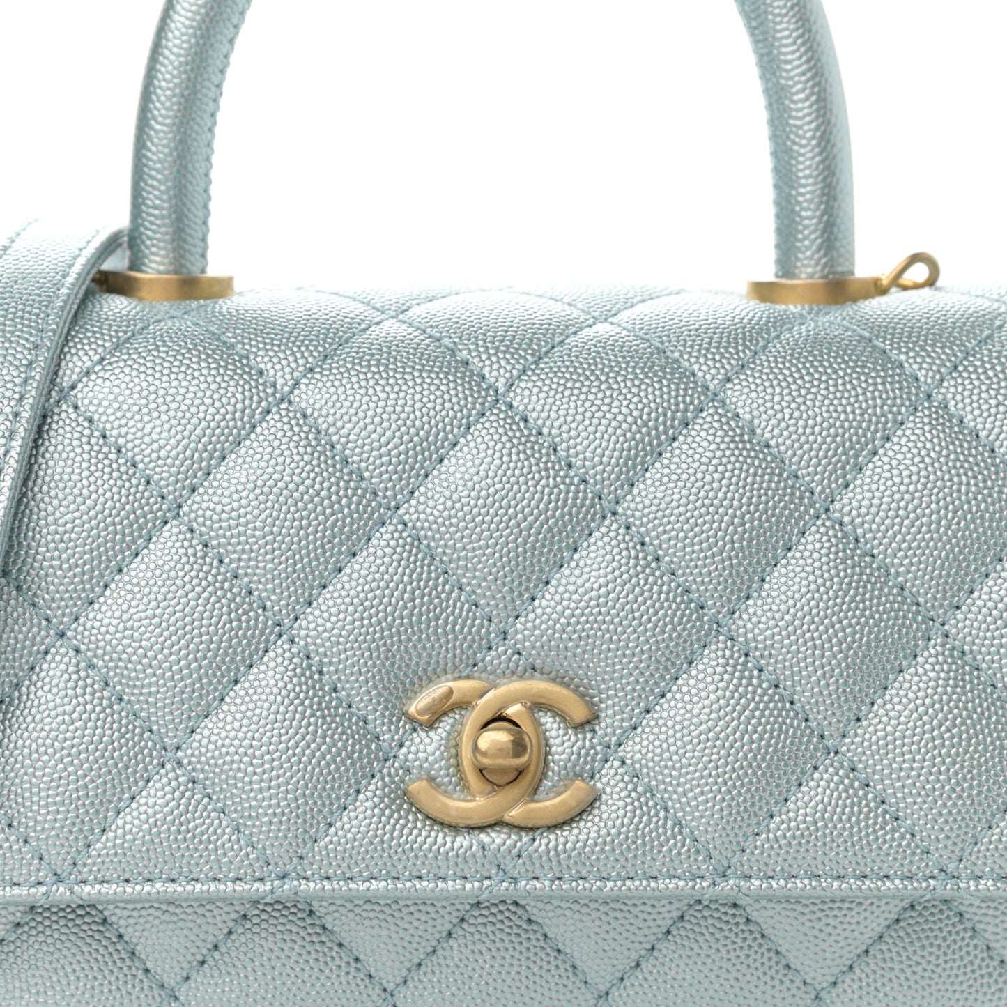 Metallic Caviar Quilted Mini Coco Handle Flap Light Blue