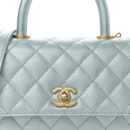 Chanel Metallic Caviar Quilted Mini Coco Handle Flap Light Blue 8 of 10