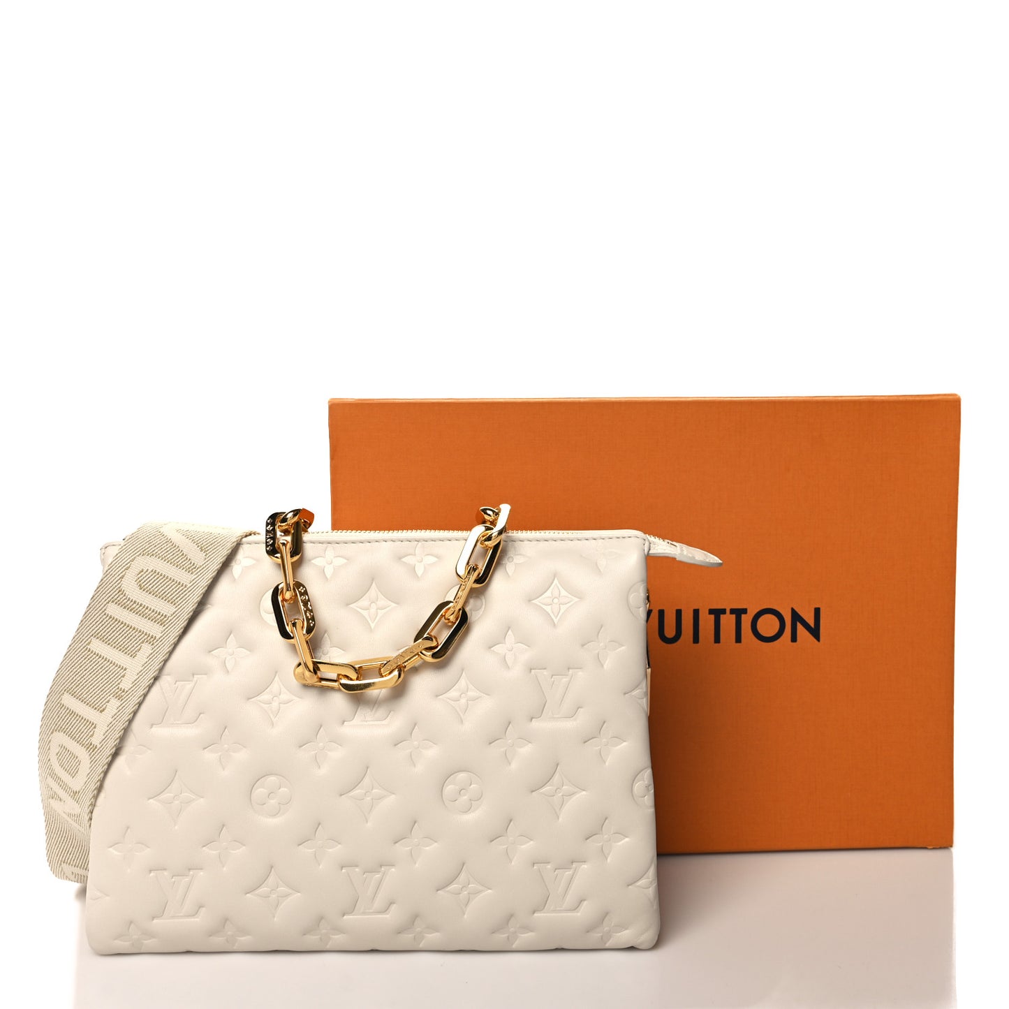 Lambskin Embossed Monogram Coussin PM Beige Cream