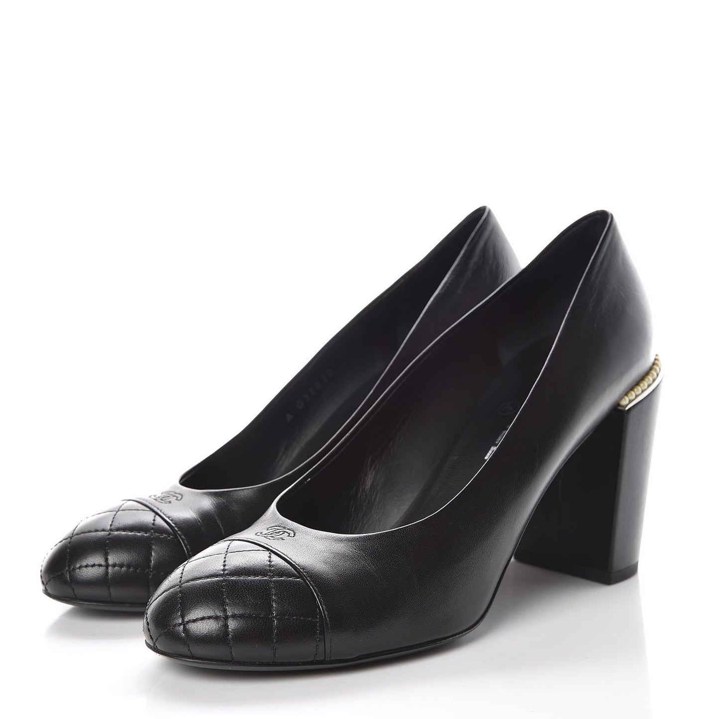 Lambskin Pearl Cap Toe Pumps 40 Black