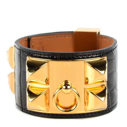 Hermes Shiny Alligator Collier De Chien CDC Bracelet S Black 1 of 7