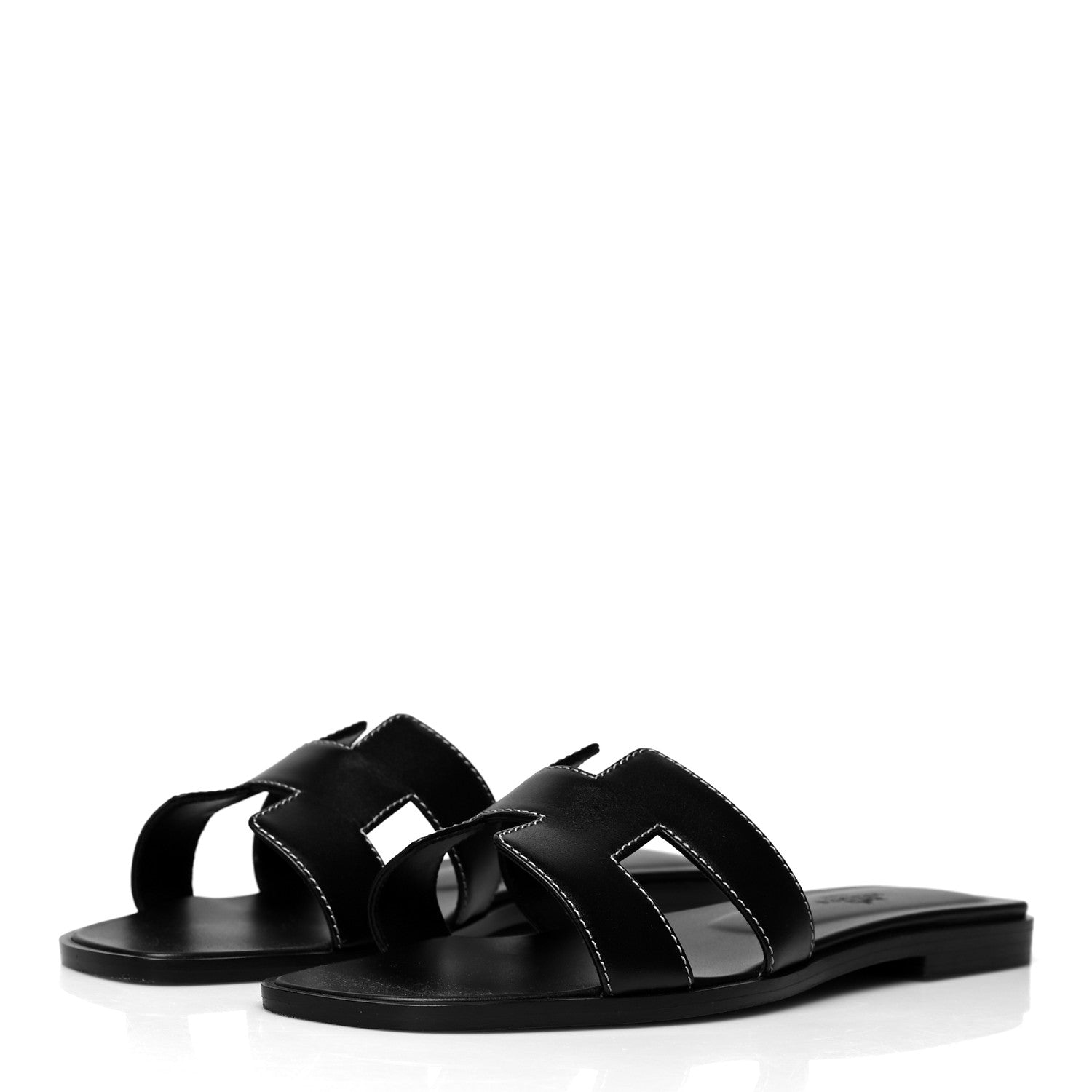 Hermes Box Calfskin Oran Sandals 37 Black 3 of 8