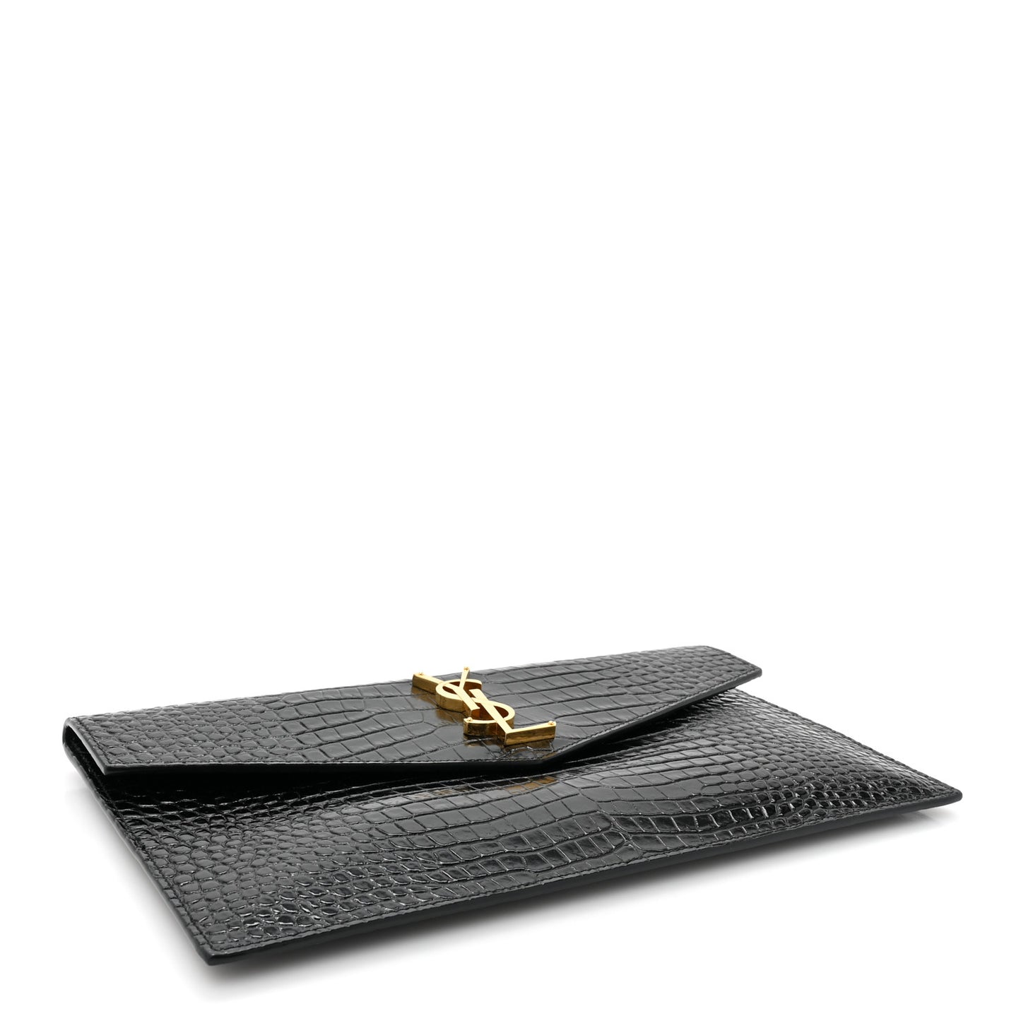 Calfskin Crocodile Embossed Uptown Monogram Clutch Black