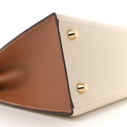 Hermes Epsom Bi-Color Horseshoe Kelly Sellier 25 Craie Gold 9 of 10