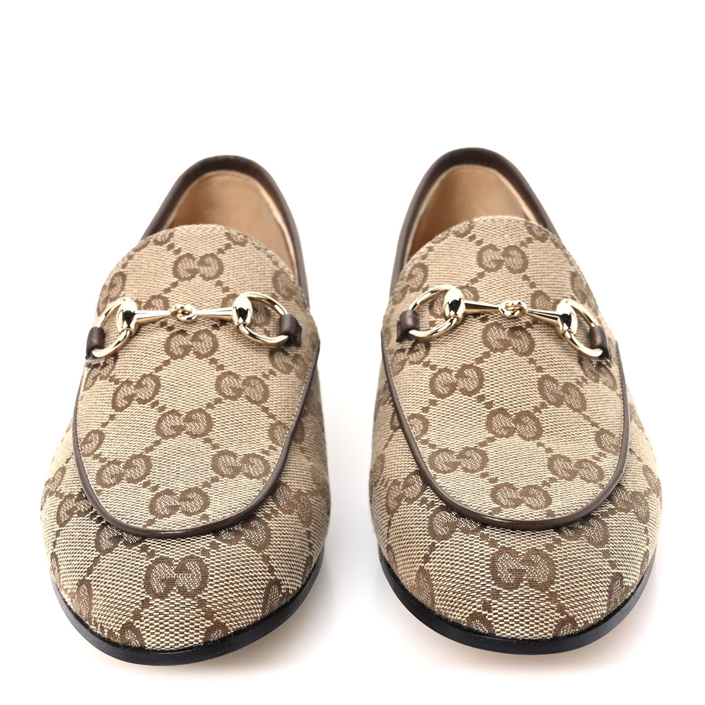 Canvas GG Monogram Horsebit Womens Jordaan Loafers 37 Beige Ebony New Acero