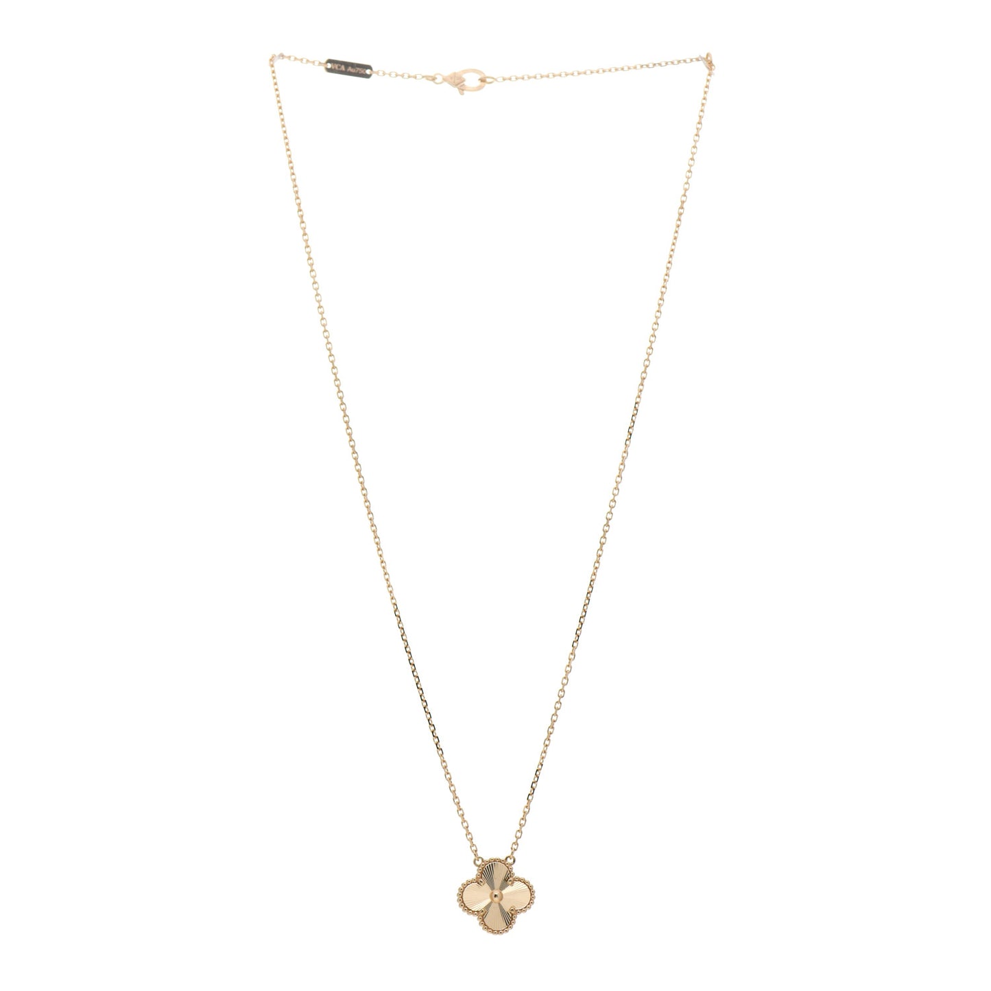 18K Yellow Gold Guilloche Vintage Alhambra Pendant Necklace