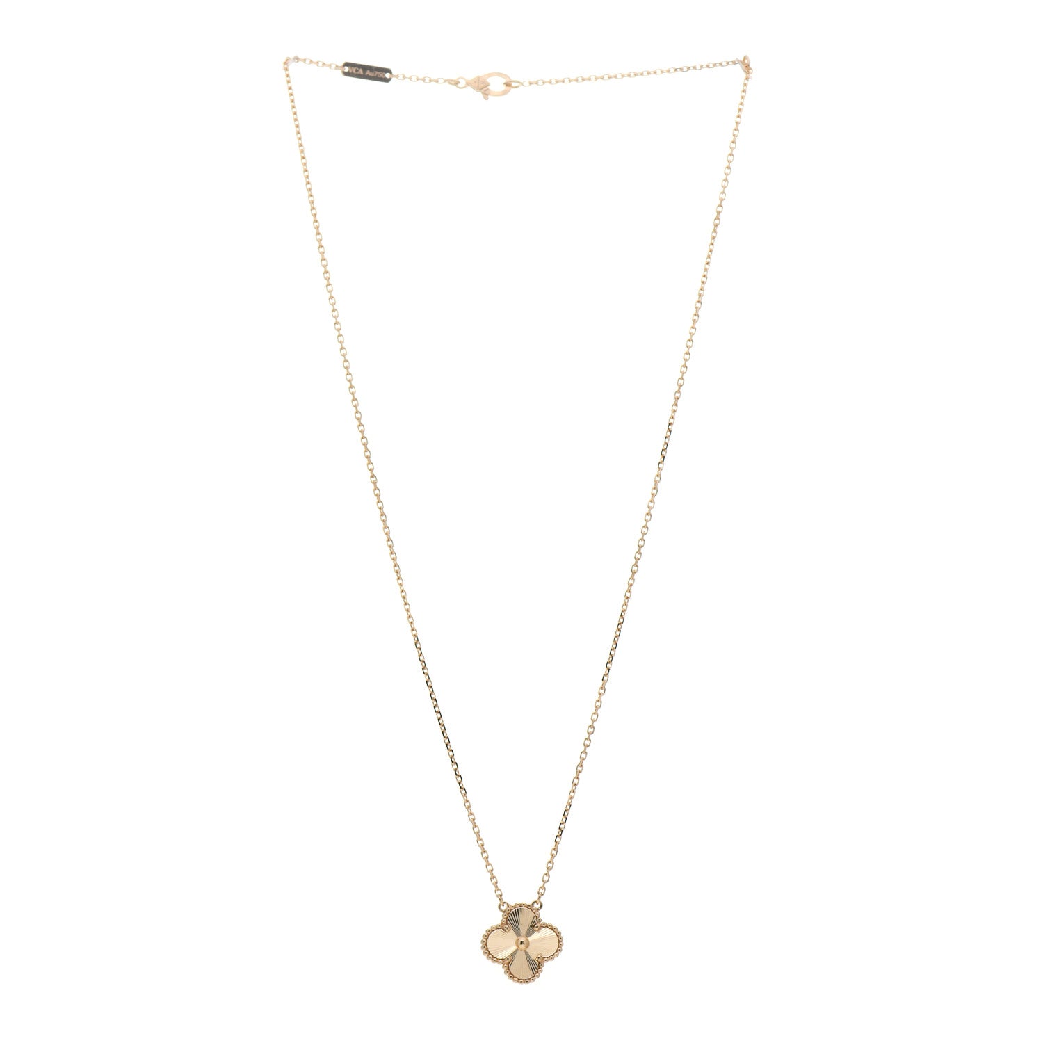 Van Cleef & Arpels 18K Yellow Gold Guilloche Vintage Alhambra Pendant Necklace 3 of 7