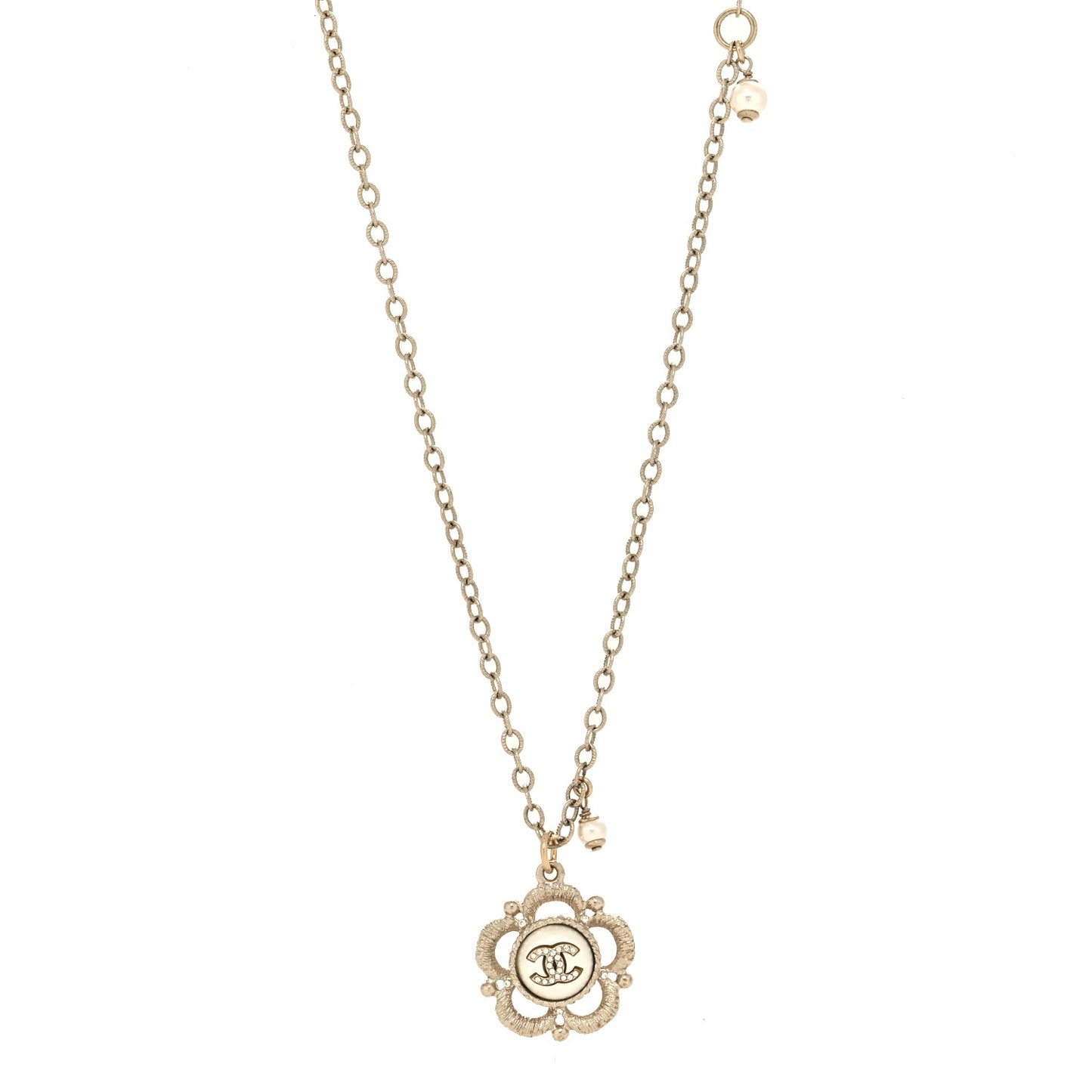 Pearl Crystal CC Pendant Necklace Gold
