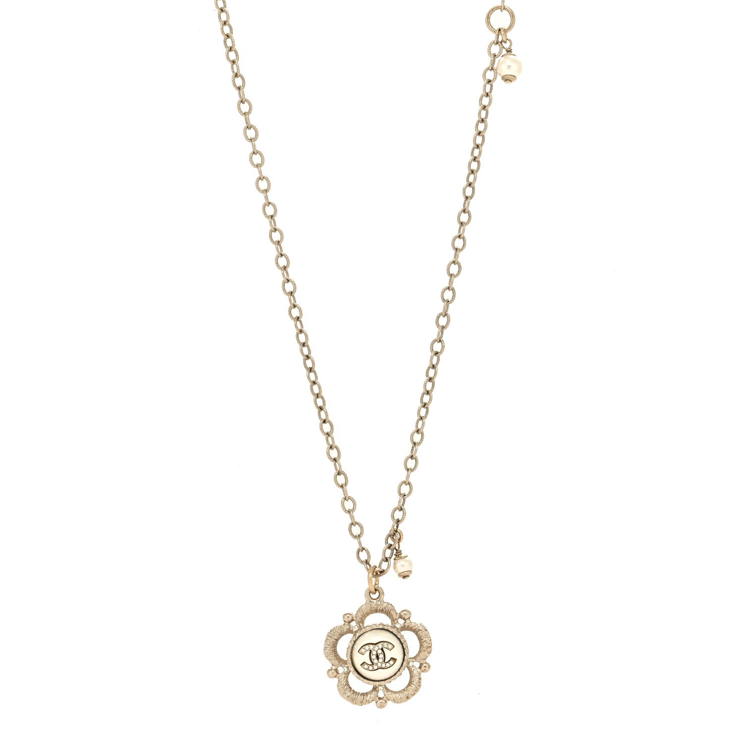 Chanel Pearl Crystal CC Pendant Necklace Gold 1 of 5