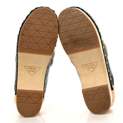 Prada Natural Calfskin Shearling Metal Triangle Logo 45mm Clogs 40 Black Sabbia 5 of 10