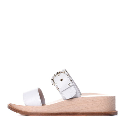 Chanel Calfskin Wood Buckle Sandals 40 White 1 of 11