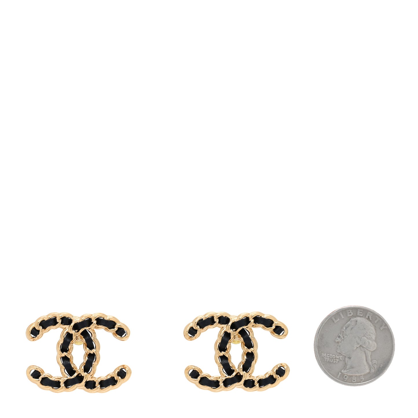 Lambskin CC Chain Earrings Black Gold