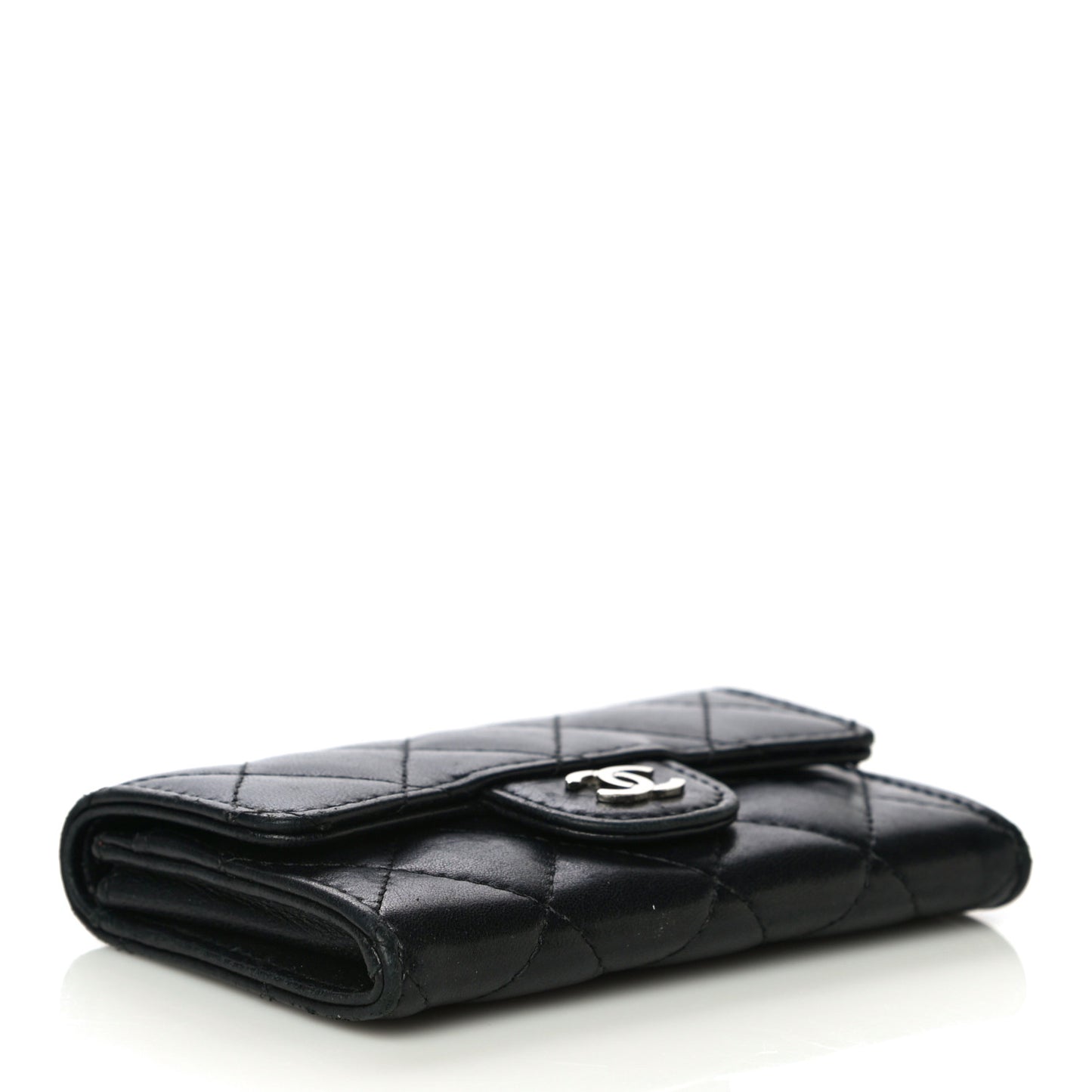 Lambskin Quilted Flap Card Holder Black