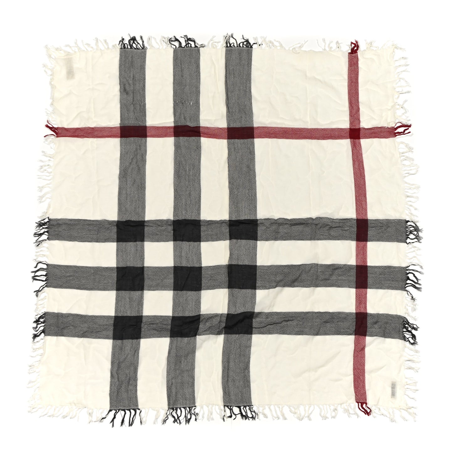 Wool Silk Gauze Giant Check Lightweight Scarf White