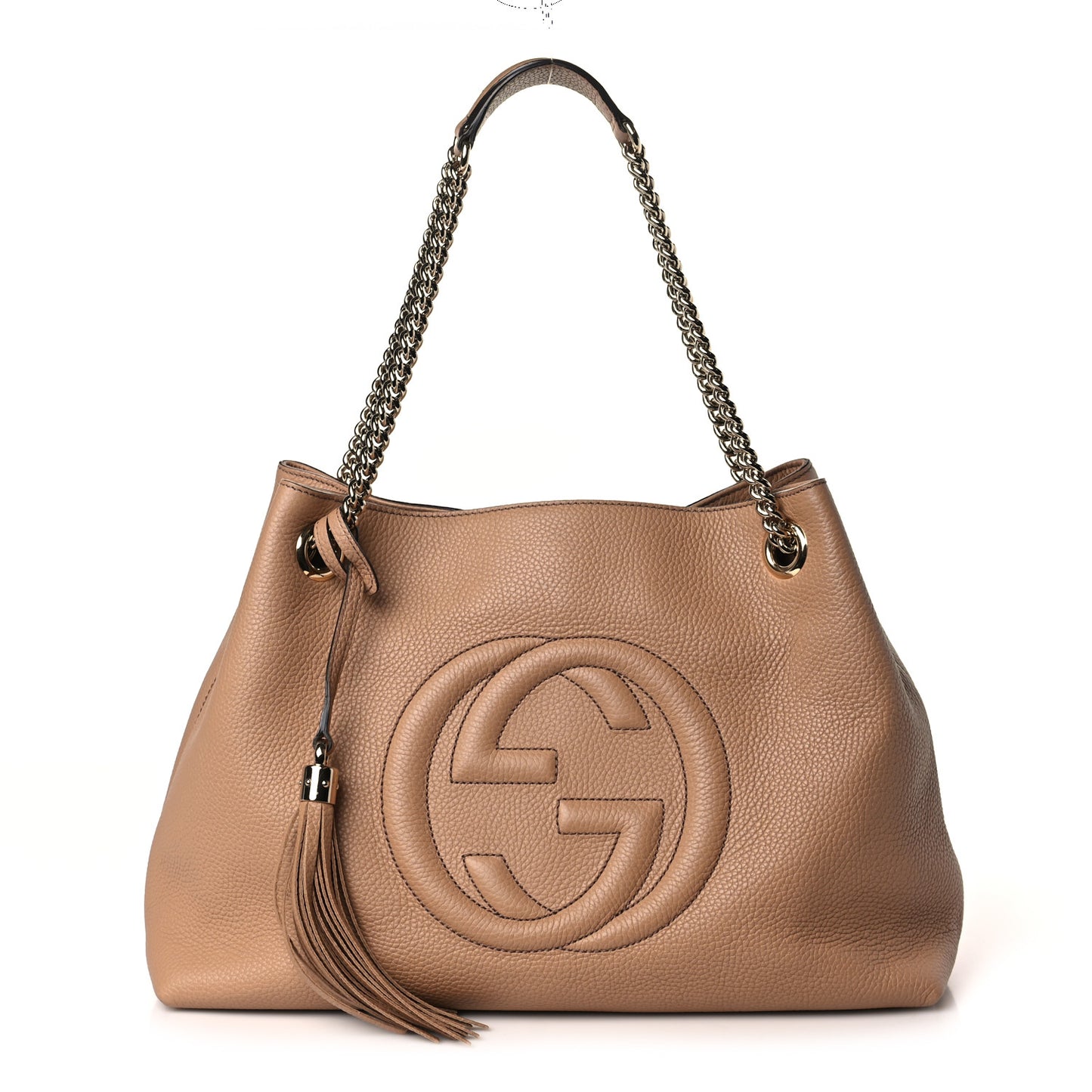 Pebbled Calfskin Medium Soho Chain Shoulder Bag Camelia
