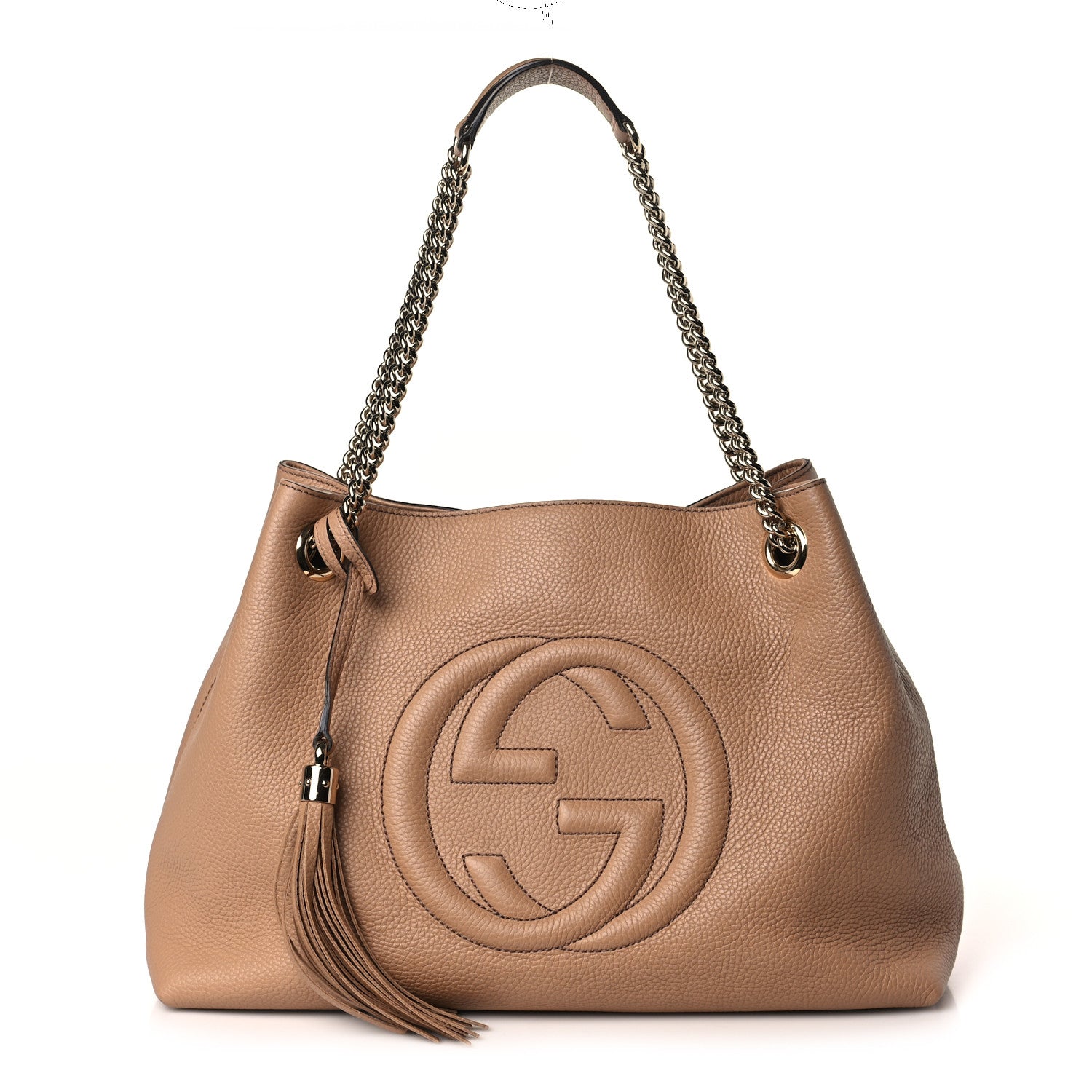 Gucci Pebbled Calfskin Medium Soho Chain Shoulder Bag Camelia 1 of 9