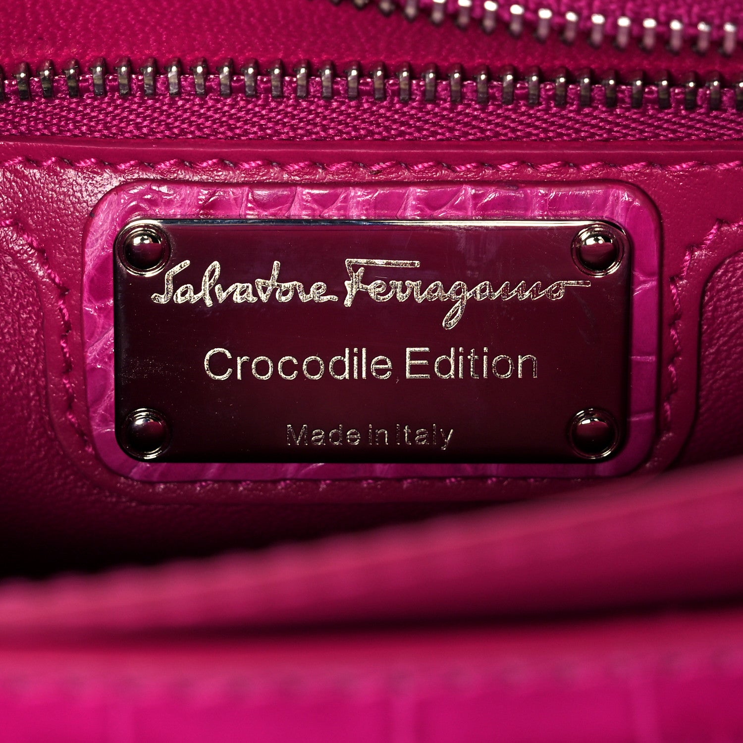 Salvatore Ferragamo Crocodile Gancio Shoulder Bag Cerise 7 of 15