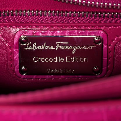 Salvatore Ferragamo Crocodile Gancio Shoulder Bag Cerise 7 of 15