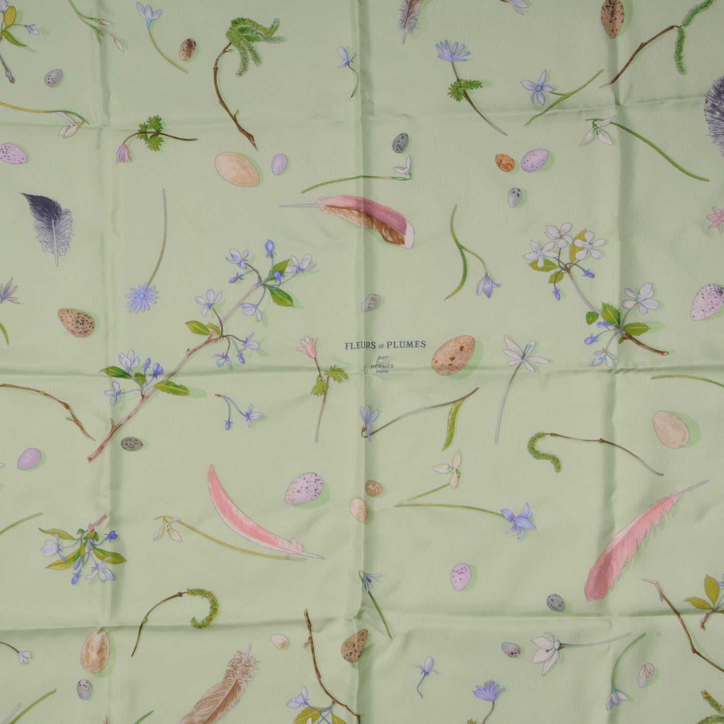 Silk Fleurs et Plumes Scarf 90 Green