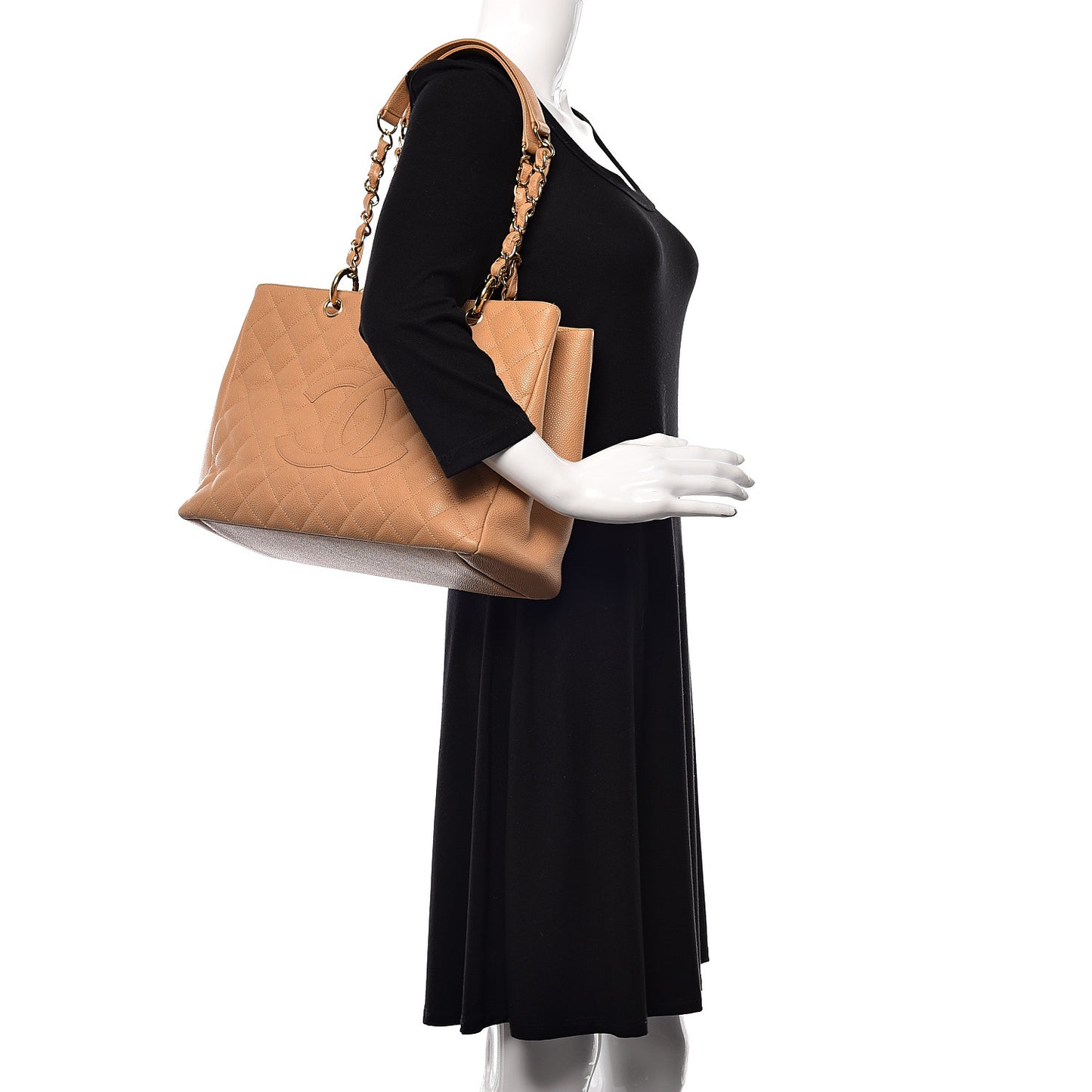 Caviar Quilted Grand Shopping Tote GST Beige