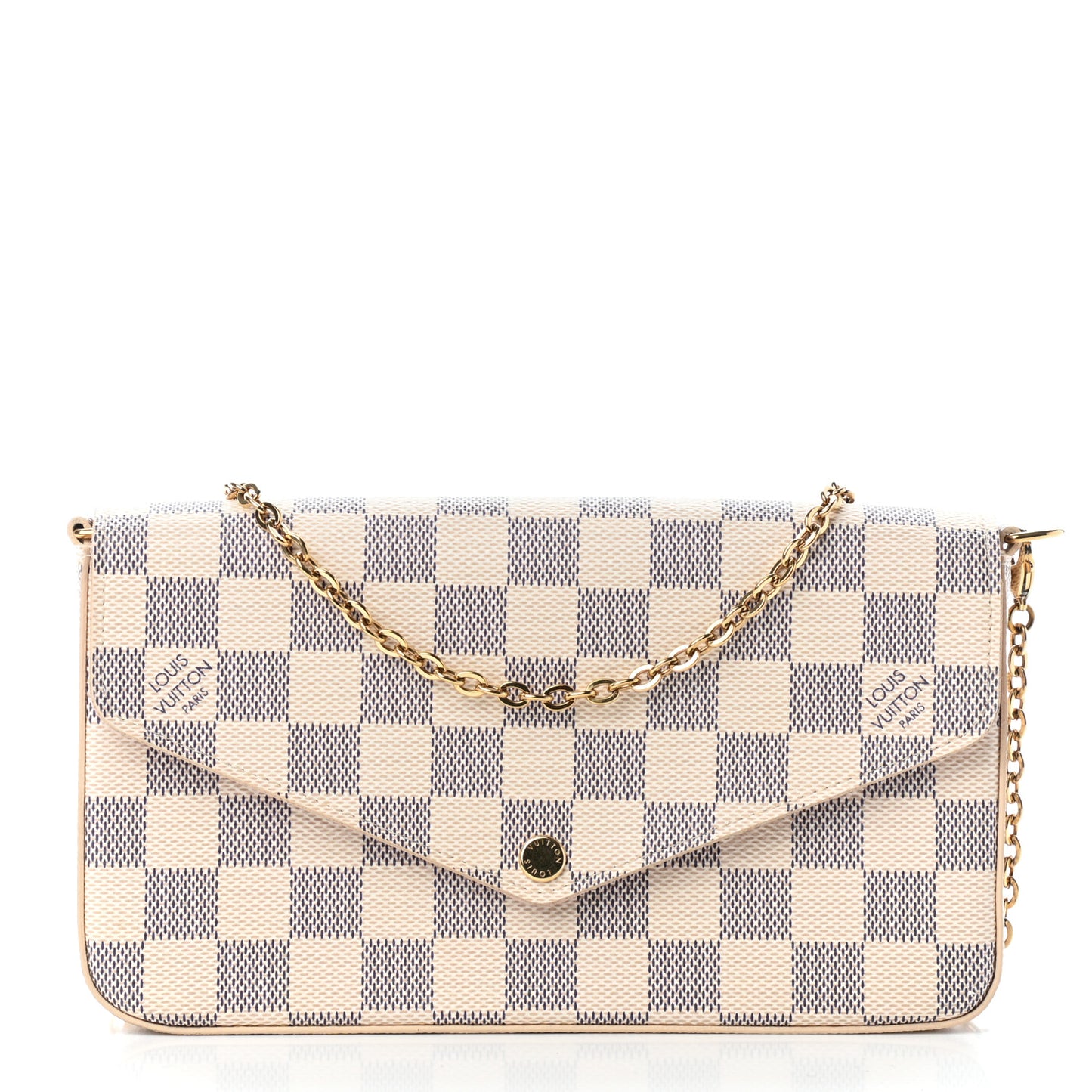 Damier Azur Pochette Felicie Chain Wallet Rose Ballerine