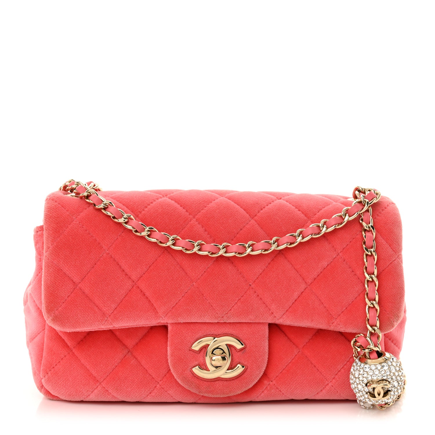 Chanel Velvet Quilted Mini Rectangular Pearl Crush Flap Coral 1 of 13