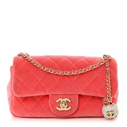 Chanel Velvet Quilted Mini Rectangular Pearl Crush Flap Coral 1 of 13