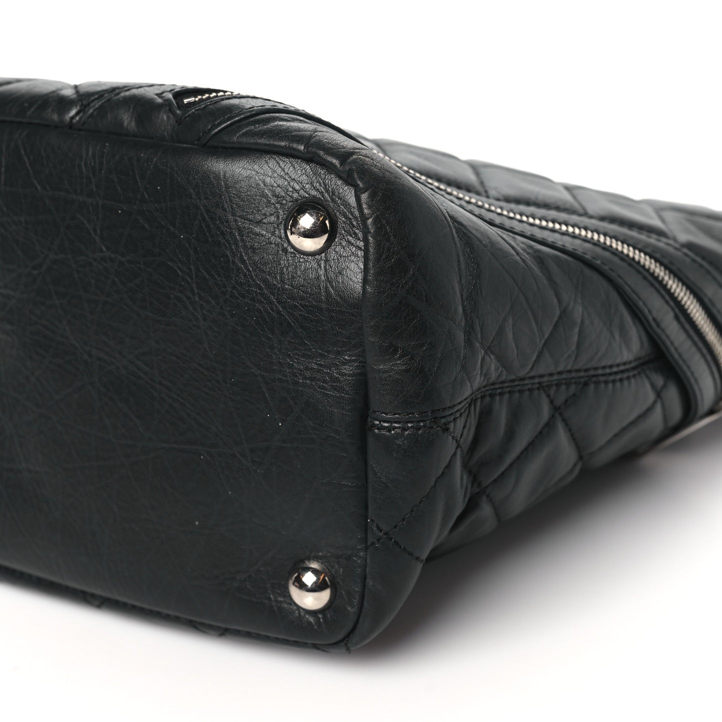 Aged Calfskin Quilted Large Cotton Club Tote Black