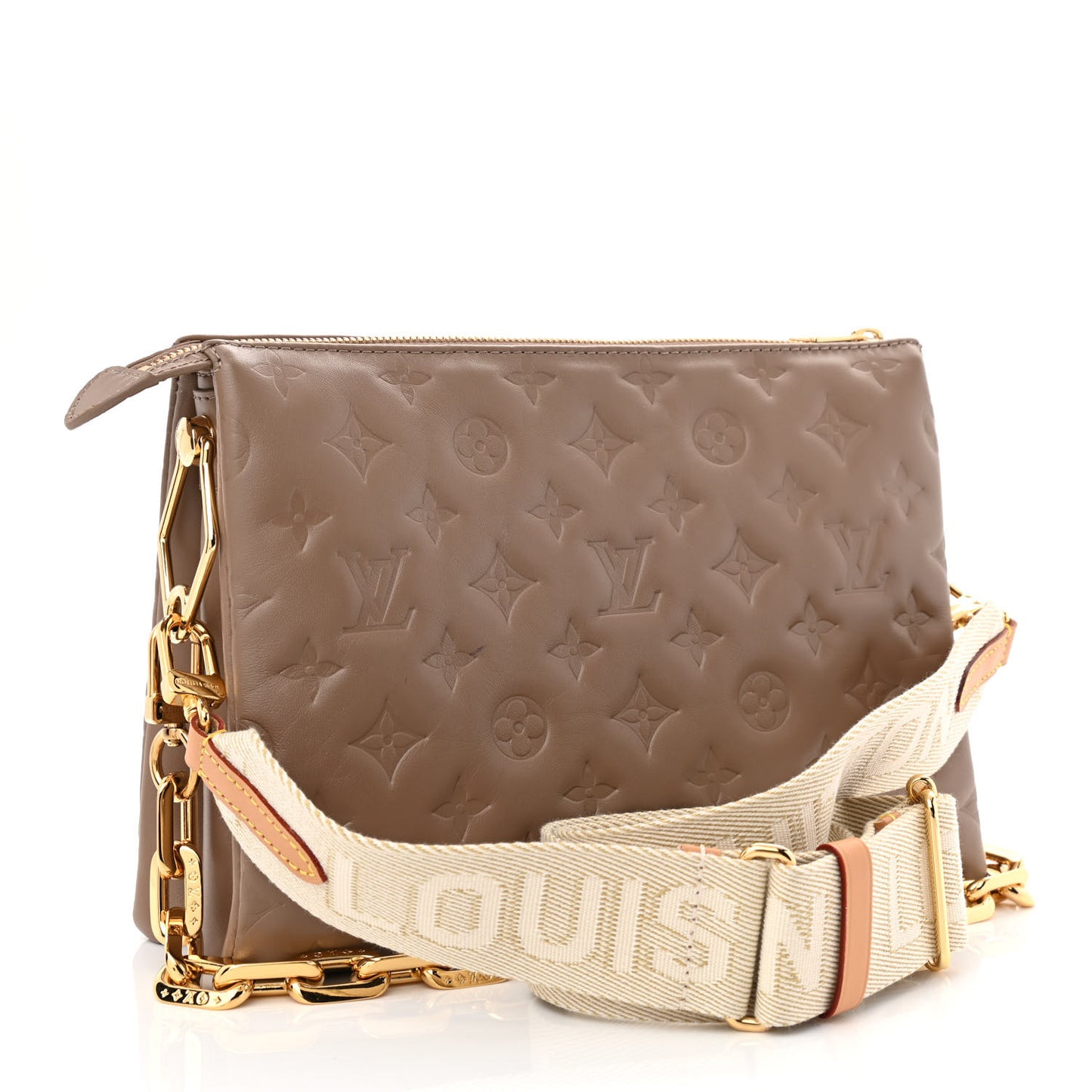 Lambskin Embossed Monogram Coussin PM Taupe