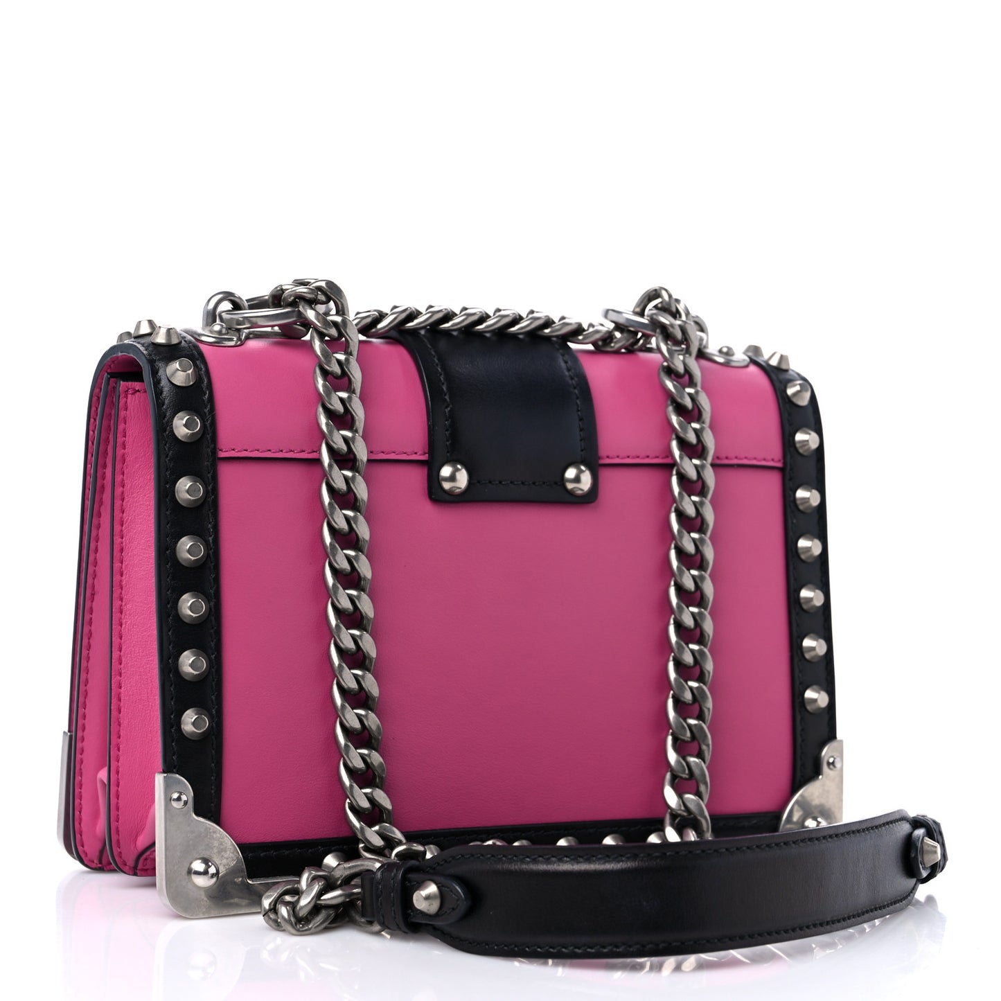 City Calf Saffiano Studded Cahier Bag Fuxia Black