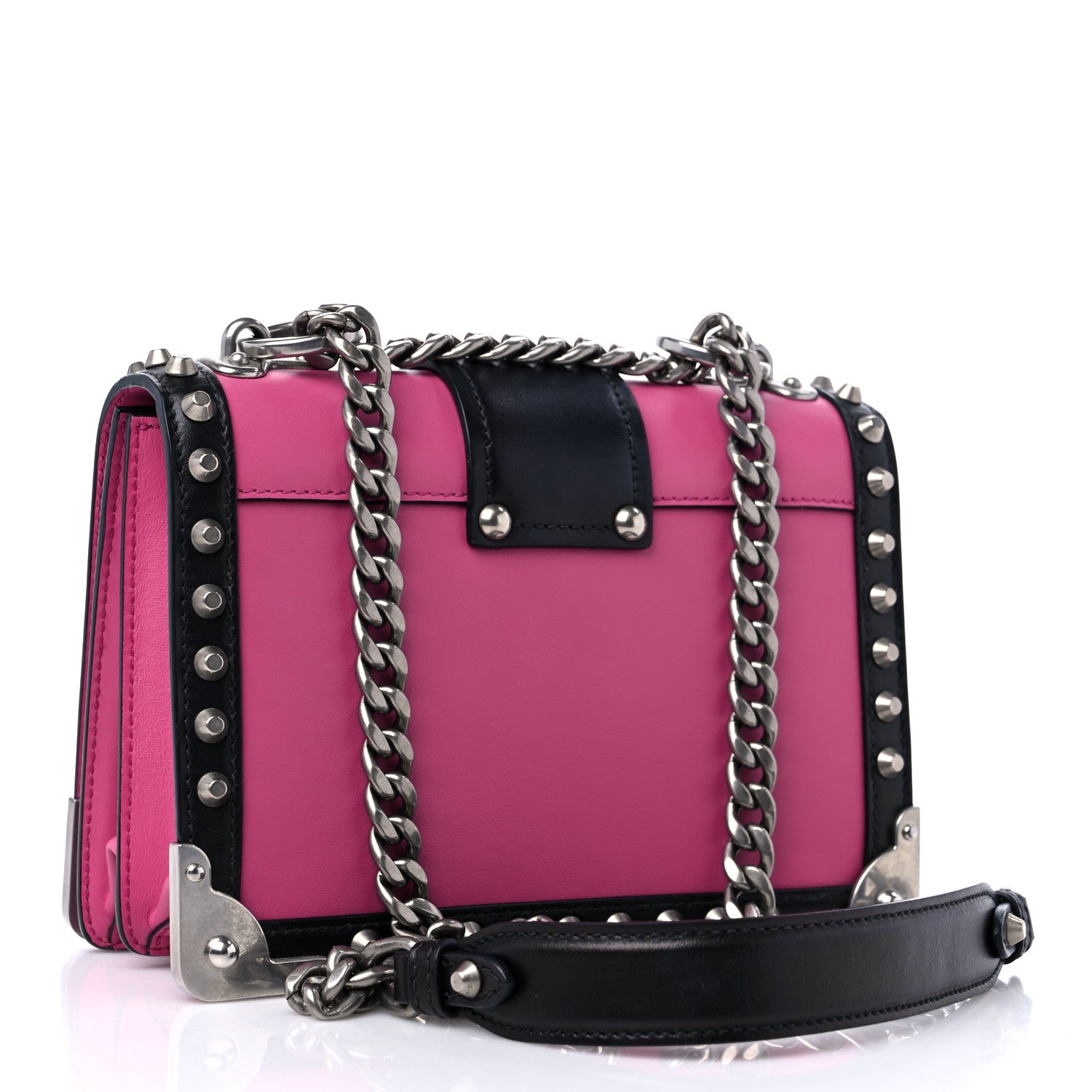 Prada City Calf Saffiano Studded Cahier Bag Fuxia Black 3 of 10