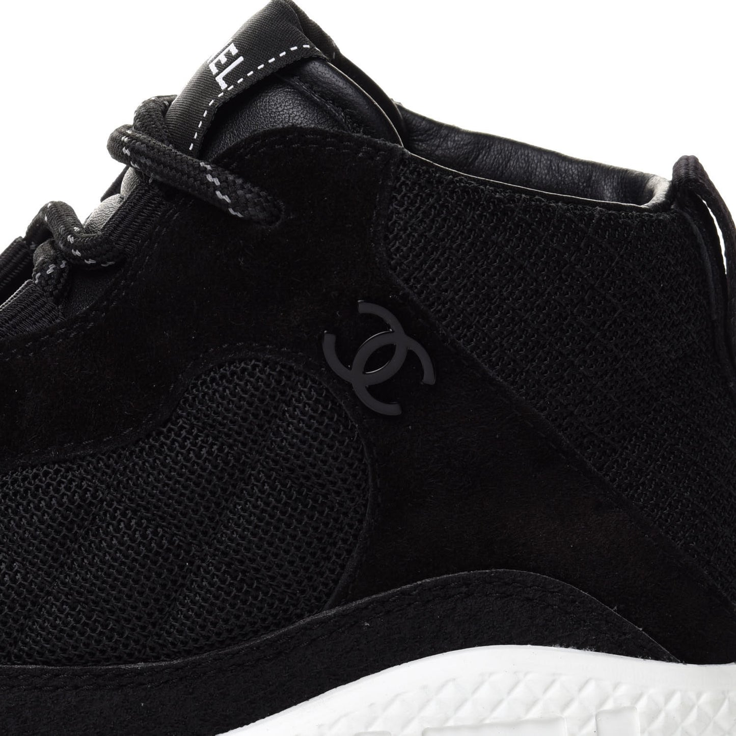 Fabric Suede Calfskin Womens CC Sneakers 38 Black White