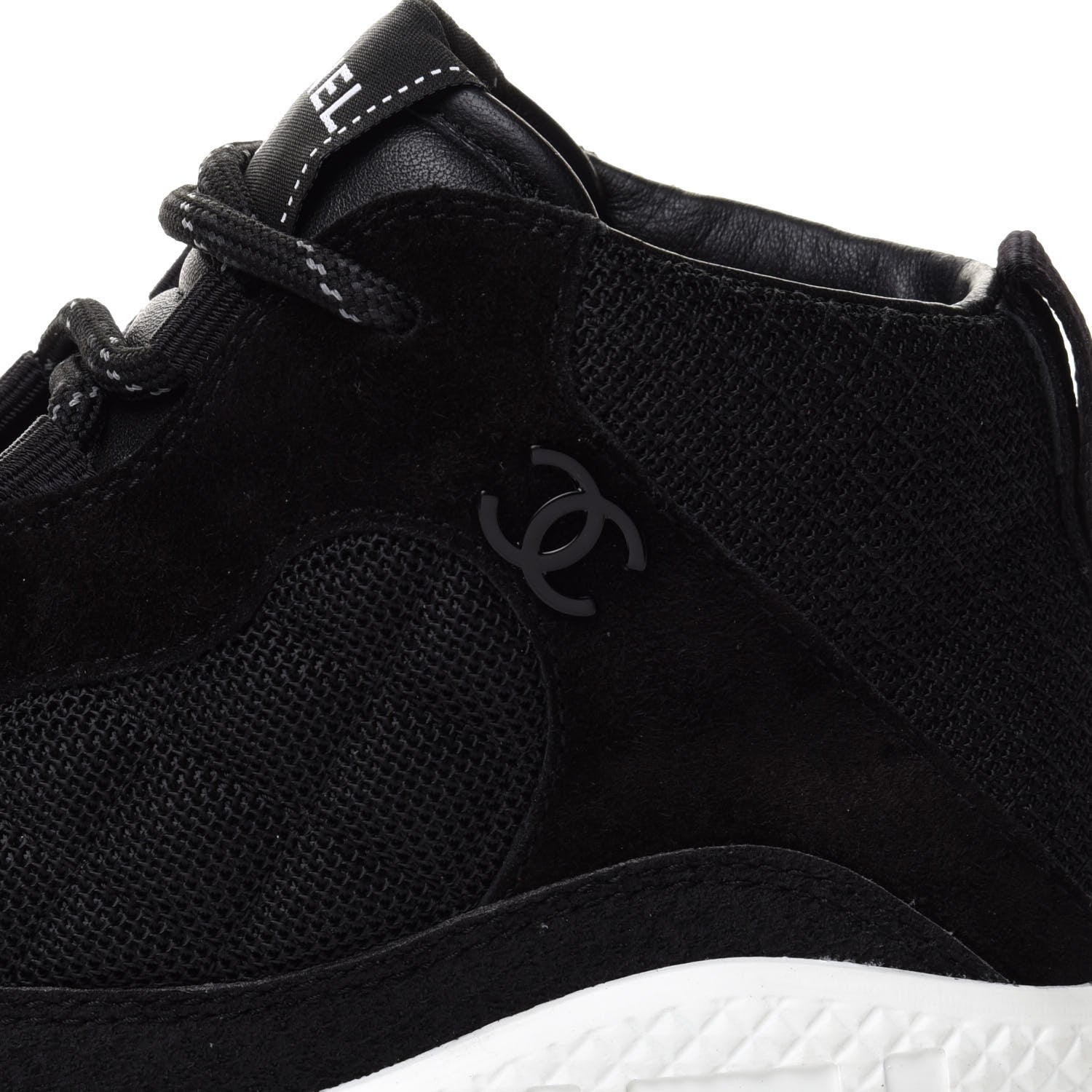 Chanel Fabric Suede Calfskin Womens CC Sneakers 38 Black White 9 of 10