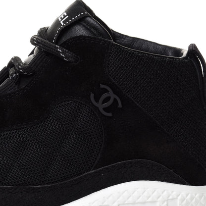 Chanel Fabric Suede Calfskin Womens CC Sneakers 38 Black White 9 of 10
